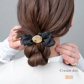 【一部予約：10月下旬】シュシュ メタル オーガンジー 透け感 シフォン チュール ヘアゴム ヘアアクセ ヘアアレンジ 簡単 まとめ髪 髪留め 黒 ブラック ゴールド シルバー