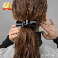 バレッタ リボン ベロア ベルベット 光沢感 ラインストーン ヘアクリップ ヘアアクセ ヘアアレンジ 簡単 …