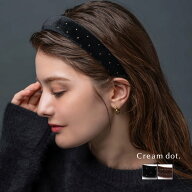 最大50%OFF×全品送料無料！カチューシャ ベロア ベルベット 幅広 3cm パウダースタッズ 水玉 ドット ぷ…