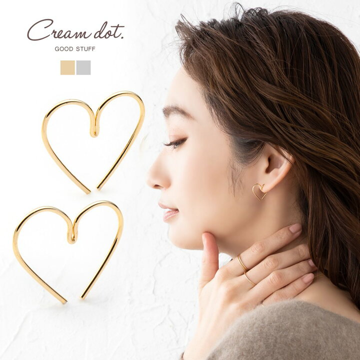 楽天市場 全品送料無料 P最大42倍 ピアス レディース ハート ワイヤー 細い 大人 上品 エレガント きれいめ 華奢 シンプル フェミニン ゴールド シルバー Cream Dot