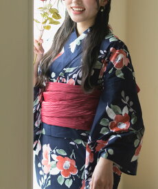 【 大人気 二部式 浴衣 3点セット 】 1人で 簡単着付け 高品質 レディース 兵児帯 腰紐 セット 簡単 着付け 大人 かわいい 大人可愛い おしゃれ 淡い 藍夜の紅椿