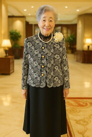 【シニア衣装レンタル】13〜15号ゆったりサイズの叔母様・祖母様ドレス【サンテ・クワイエ＋ナディエルクラシカジャケット＋ブラックネックヴェール】親族結婚式お呼ばれドレスレンタル着丈選べるおばあ様フォーマルドレス おばあちゃんドレス 70代 80代 90代