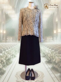 【シニア衣装レンタル】Mサイズ　お祖母様のジャケット&ドレスセット【フォレスティーナジャケット、サンテクワイエドレス】親族結婚式叔母様のドレスにもレンタル着丈選べるおばあ様フォーマルドレス おばあちゃんドレス 70代 80代 90代、洋装ドレス