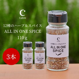 12種のハーブ＆スパイス ALL IN ONE SPICE 110g 3本セット スパイス アウトドア アヒージョ バーベキュー 万能 調味料 ステーキ BBQ キャンプ オリーブリーフ コリアンダー マジョラム オレガノ パセリ バジル お中元 御中元 父の日