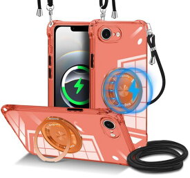 BOOERULiphone16E/iPhone17E用ケースクリアMagsafe対応耐衝撃縦横両対応リング360回転いphone16e/iPhone17e携帯ケースTPU黄変防止カメラ保護[ストラップ2枚付き]