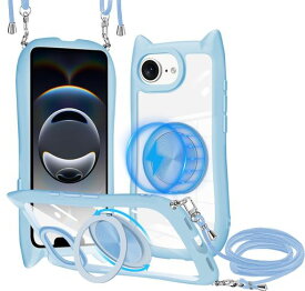 LOGABIOiPhone16e/iPhone17eケースMagSafe対応360度回転スタンドリング付きPC背面+TPUバンパーネックショルダーiPhone16E/17ESE4カバー肩掛け首掛け斜めがけ紐付き韓国
