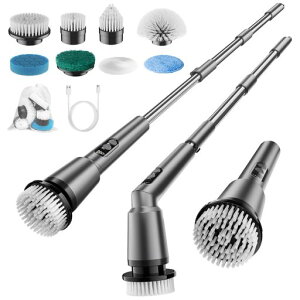 電動ブラシ掃除用電動お風呂掃除ブラシバスポリッシャー8つ替えブラシ付きLEDディスプレイ電量表示120°と180°角度調整28?128cm長さ調整3段階速度IPX7防水コードレス軽量強力モーター最大150…