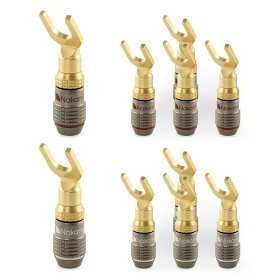 Nakamichi FanLock Excel シリーズ 24k 金メッキ スペードコネクタ バナナプラグ 10 AWG - 18 AWG ゲージ サイズ 4mm スピーカー アンプ Hi-Fi ステレオ ホームシアター ラジオ オーディオ ワイヤ