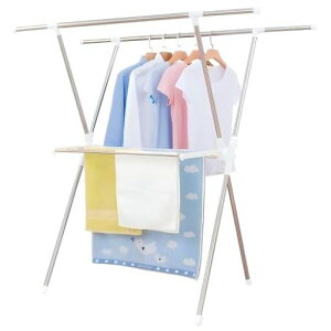 WGWJM洗濯物干し物干しスタンド室内屋外伸縮物干しx型ベランダ用物干しラック折りたたみステンレス製防サビ高耐荷重耐荷重30KG幅94~145x奥行65x高さ135cm