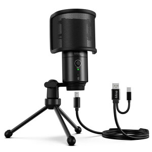 FIFINE USB�R���f���T�[�}�C�N �p�\�R���}�C�N �v���X�e�}�C�N �P��w���� �C���z���o�͒[�q�t�� ���C�u�z�M K683A
