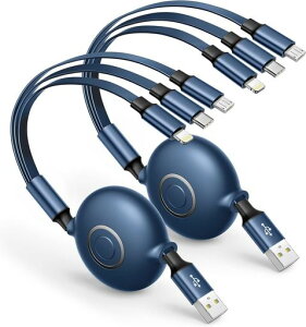 3in1充電ケーブル巻き取り式Aioneus2本セットiPhone充電ケーブルリールUSBTypeCケーブルマイクロUSBコードiPhone1413ProMax12XRGalaxyS22+S21S20A53