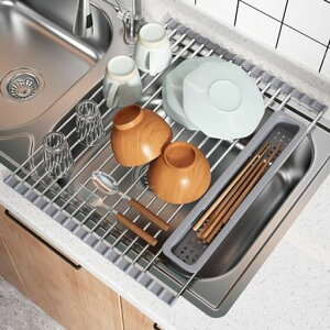 JASIWAY折り畳み水切り水切りラックシンク上食器水切りシンク上ステンレストレー付き錆びない食器置き台所キッチン用品折り畳み折りたたみ水切りトレー水切りスリム伸縮折りたたみ60*40…