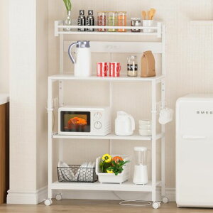 LunarLightキッチンベイカーラック幅80x奥行39x高さ130cmキッチンラックレンジラックオープンラックプリンター台2口コンセント付き棚板レールでスライド式耐荷重134kgレンジ炊飯器など対応S…