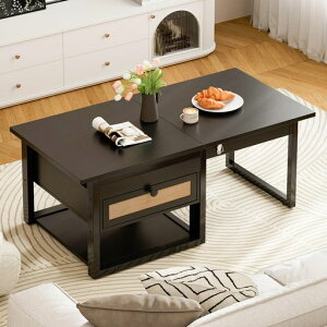 IKIFLYローテーブル多機能コーヒーテーブル木製組み合わせ自由テーブルリビングテーブル高さ調整ホンムオフィスダイニングテーブル折りたたみリビングルームとオフィス用収納棚付き高…