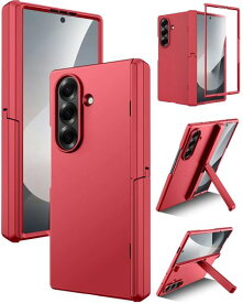 Miimall対応GalaxyZFold7フィルム一体型ケーススタンド機能ヒンジ保護耐衝撃防塵女性向け耐久性全面保護滑り止め薄型スマホケースZフォールド7カバーZFold7Case(赤)