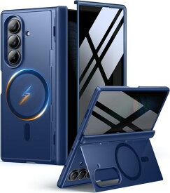 MOBOSIZFold7用ケースプライバシースクリーンプロテクター付き、[Magsafe対応]、[内蔵キックスタンド&フルボディヒンジ保護]マグネット式スリムスマホケースSamsungGalaxyZFold7用、ブルー