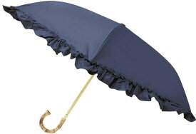 カミオジャパンピンクトリック日傘晴雨兼用完全遮光まるい3段折傘フリルネイビー50cm787261