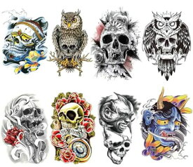 MOICUUタトゥーシールスカルハロウィン和彫り大判入れ墨シールリアル長持ち防水刺青シールタトゥーステッカーボディーシール和柄腕メンズレディース腕、足、体、胸、肩、背中に簡単貼…