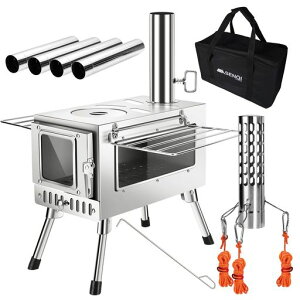 SENQI�d�X�g�[�u�܂肽���݃L�����v�ϔM�K���X�E���ˁE�X�p�[�N�A���X�^�[�E�O���b�h�I�t���R���p�N�g�A�E�g�h�A�E�b�h�X�g�[�u�e���g�p�����Α�BBQ�����g�F�~���[�ܕt��