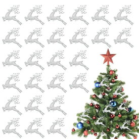 Zhejiaクリスマスツリー飾りオーナメント【24個入】トナカイデコレーションペンダント立体鹿キラキラ紐付きおしゃれ可愛い装飾用DIY飾り付け吊り下げインテリア6x6cm(銀)