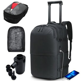 [Hanana]キャリーリュック真空圧縮キャリーバッグ電動ポンプ付き17インチPC対応エア真空3wayキャリーオン機能機内持ち込みスーツケースキャリーケース2輪USB-C充電ポートバックパック大容…