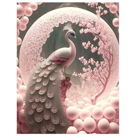JISHSHAYダイヤモンドアートキット初心者40x50cmダイヤモンドアート孔雀ビーズアート花ダイヤモンドアートピンク手芸キット5Dダイヤモンドアート絵画ピンクの孔雀手作りキット全面貼り付…