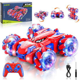 Punieayiスパイダーリモートコントロールカーヘッドライト付き2.4Ghzラジコンカー両面オフロード360°回転充電式4WDRCスタントカー屋内屋外スパイダーおもちゃ男の子4-65-78-13