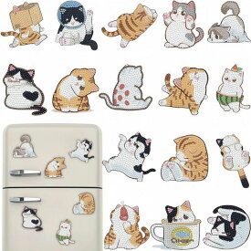 Amyakerダイヤモンドアート軟磁性体冷蔵庫マグネットキットねこ16個セットダイアモンドビーズ絵画キットDIY手作り絵画モザイクア5Dモザイクアート柔らかい冷蔵庫マグネットダイヤモンド…
