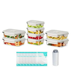 YKYUKO融光真空保存容器&全自動食品シーラー機耐熱ガラス容器8個セット+真空袋8枚+真空パック機100%漏れ防止非真空保存の容器よりも最大8倍長く食品を新鮮に保存可能電子レンジ・冷蔵・…
