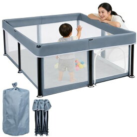 BQKOZFINベビーサークル180x180x65cmコンパクト折りたたみ可能扉付き大型babyplaypenプレイヤード滑り止め吸盤メッシュタイプ洗濯可能子供ペットが利用可能収納バッグ付き室内外対応子供