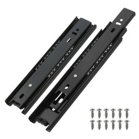 PATIKIL8x1.7インチ引き出しレール2個セットスチール製フルエクステンションボールベアリングサイドマウントレール(取付ネジ付き)キャビネット・ベッドサイドテーブル・ワードローブ用黒