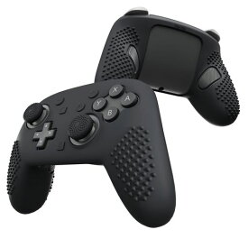 PlayVitalSwitch2Pro対応シリコン製グリップカバー3D立体加工滑り止め仕様背面ボタン&サムスティックキャップ&ステッカー付属【ブラック】