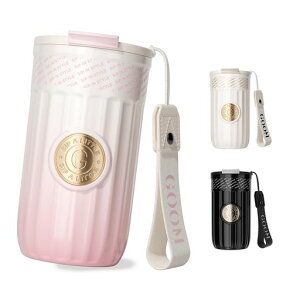 GOOMタンブラー保温ボトルコーヒーカップ水筒500ml持ち運び可能ストロー付き漏れ防止ステンレス製316真空断熱タンブラー3WAY保温保冷蓋付きお手入れ簡単ストラップ付き(ピンク)