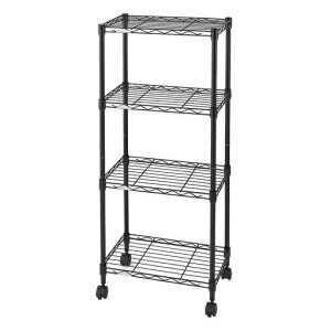 ドウシシャルミナスカラーラック黒ブラック4段幅45スリムオシャレでかわいいスチールラック棚収納全体耐荷重120kgキャスター付きポール径19mm幅45.5x奥行29.5x高さ104キッチンランドリー押…