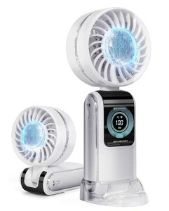 ハンディファン冷却プレート携帯扇風機【2025夏新設計・-20°C瞬間冷却】3600mAh大容量20H長時間稼働100段階風量調節強力送風ハンディ扇風機残量表示液晶画面折り畳み式4in1首掛け/卓上/手持…