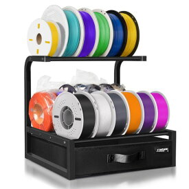 3Dプリンターフィラメント収納ラック2段ファブリック引き出し付きPLA/PETG/ABS/TPU対応メタルデスクブラック二列フィラメントホルダースプール棚ホームオフィスワークショップスタジオ用