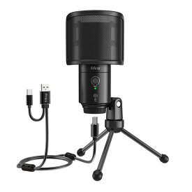 FIFINEUSBコンデンサーマイクパソコンマイクプレステマイク単一指向性イヤホン出力端子付きUSB-A/Cの分岐ケーブル付きポップガード付きワンタッチミュートYouTubeSkypeDiscordZoom録音ゲーム実況