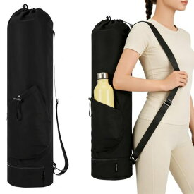 ヨガマットケースヨガバッグ肩掛け可能ヨガマットバッグ大型収納10mmマット対応軽量仕様ピラティス・フィットネス用78x19cm(ブラック)