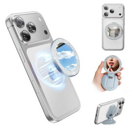 スマホリング両面マグネット折りたたみスタンドマグセーフリング対応携帯スタンド兼用軽量薄型スマホホルダーみ鏡付き補粧便利スマホスタンド自宅オフィス旅行ジム多场景で便利(緑)