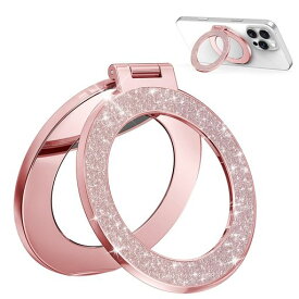 Meifignoマグネット式スマホリング[ミラー内蔵&Magsafe対応][電気メッキ&グリッター]360度回転式マグセーフスマホリング磁気増強落下防止iPhone17/16/15/14/13/12シリーズ用女の子