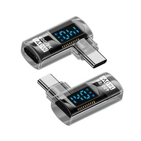 NFHKアダプター透明Type-CスマートLEDディスプレイUSB-Cオス-メス延長アダプターUSB4.040Gbps140W左右角度90度電流電圧モニタリング