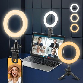 PULUZLEDリングライト外径12cm卓上ライトクリップ式180°前後調整補光ライトUSB給電自撮りライトミニ三脚付き高輝度LEDライト3色モード&10段階調光女優ライトボールヘッド付属360°回転可能パ…