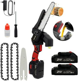 Hooha電動チェーンソー充電式8インチ21Vコードレスハンディチェーンソーポータブルミニ小型電動のこぎり・切断径30cm自動給油安全ロック2個*2000mah大容量バッテリー2個*搭載チェーン保護バ…
