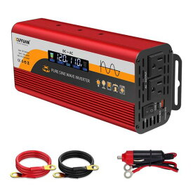 純正弦波インバーター1000W50Hz/60Hzの出力周波数は自由に選択可能で12V/24V自動対応LCDカラー画面バッテリー逆接続保護TYPE-C急速充電無音設計過負荷・過熱保護車載/家庭/アウトドア用(レッド…