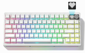 キーボードWomierMT75メカニカルキーボード75%コンパクトLCDスマートディスプレイ&デュアルアルミノブガスケットマウント3モード接続Bluetooth5.0/2.4GHz/USB-C8000mAhホットスワップ対応