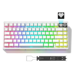 Womier MT75 �Q�[�~���O�L�[�{�[�h ���� 75%���C�A�E�g �e���L�[���X �z�b�g�X���b�v�Ή� �K�X�P�b�g���� Bluetooth 5.0/2.4G/�L���ڑ� 8000mAh RGB�o�b�N���C�g US�z�� ���J�j�J���L�[�{�[�h ���C�����X