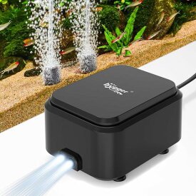 hygger水槽エアーポンプ5L/min強力2口静音酸素ポンプエアレーション4mmチューブ対応454L以下水槽水深120cm以下エア量調節可能海水・淡水両用低振動省エネ防振設置簡単3.5W
