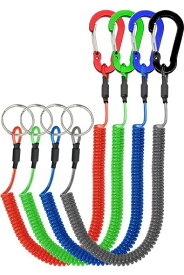 Lix&Rix キーリール スパイラルコード カラビナ 最大安全強度6キロ 最大伸長1.5メートル 黒赤緑青4本セット