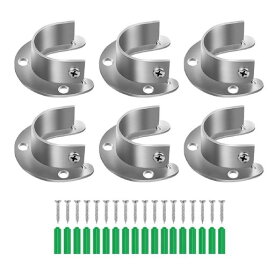 koundenekoフランジソケットU字型金具6個セットロッド径32mm対応ステンレス製パイプ固定金具クローゼットロッドサポート/ブラケットサポート/レールサポート/パイプ受け物干し竿受けクロ…