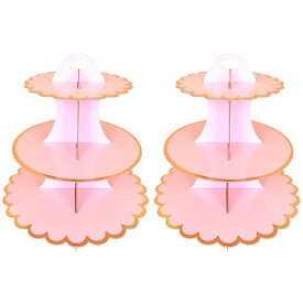 2パック段ボールケーキスタンド3層ペーパーデザートラウンドカップケーキスタンドタワー使い捨てペストリーラック誕生日アフタヌーンティー結婚披露宴記念日デザートディスプレイ